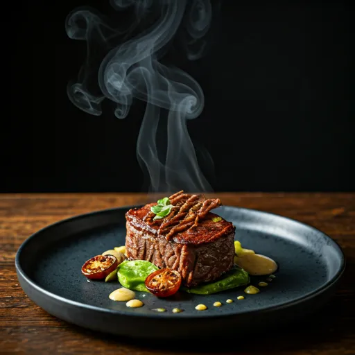 Plato gourmet con iluminacion oscura